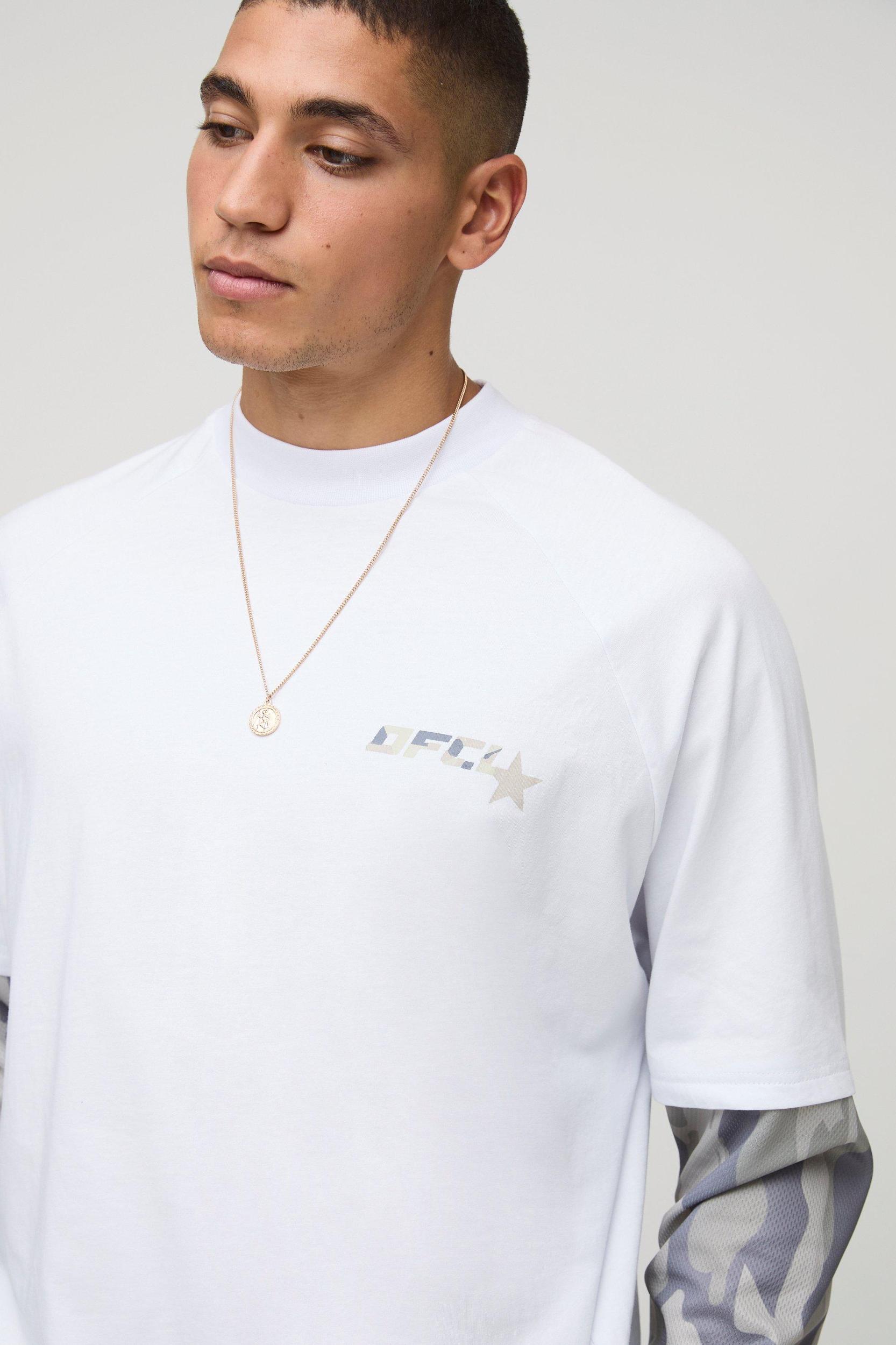 Oversized Boxy Ofcl Camo Faux Layer Long Sleeve T-Shirt | boohooMAN USA Product Image