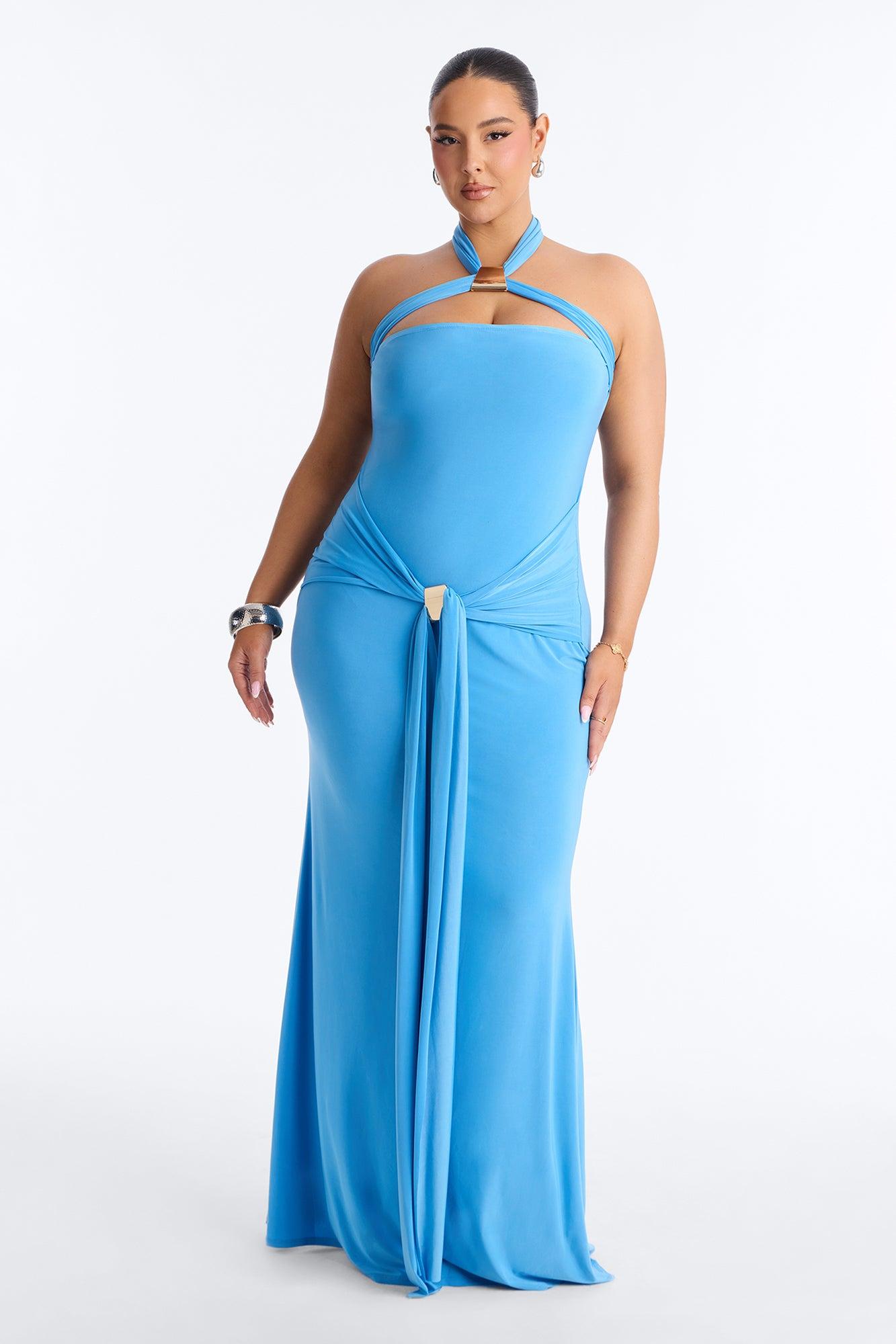 Hailee Draped Maxi Dress - Blue Female Product Image