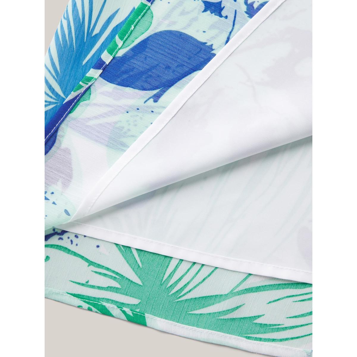 Plus Size Chiffon Floral Neck Tie Lined Midi Dress Truegreen Women Notched collar Short sleeve Curvy BloomChic 14-16/1X Product Image