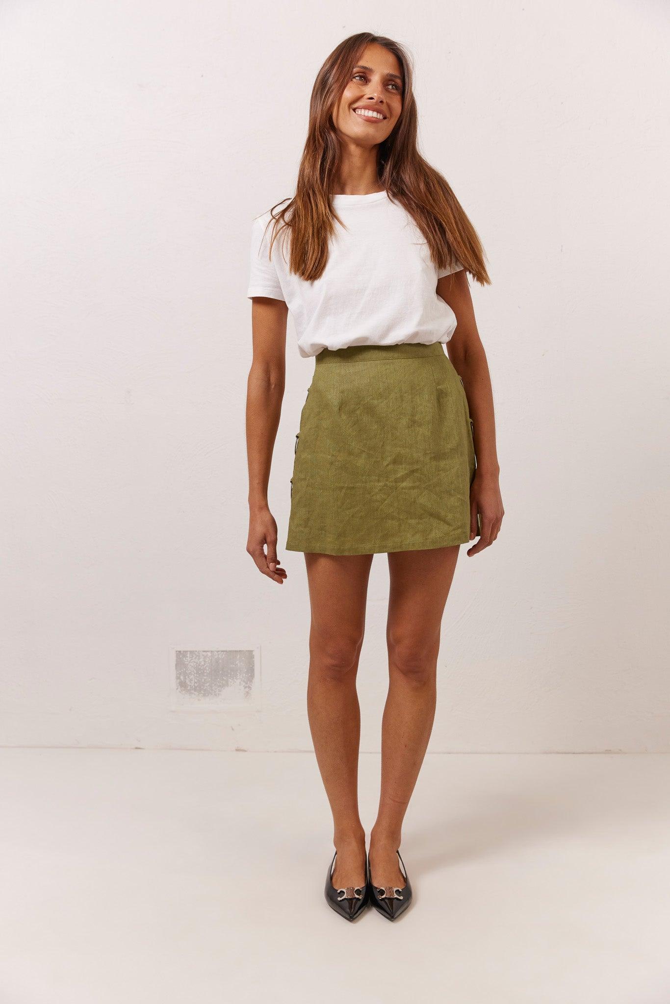 Discoteca Linen Mini Skirt Olive Product Image