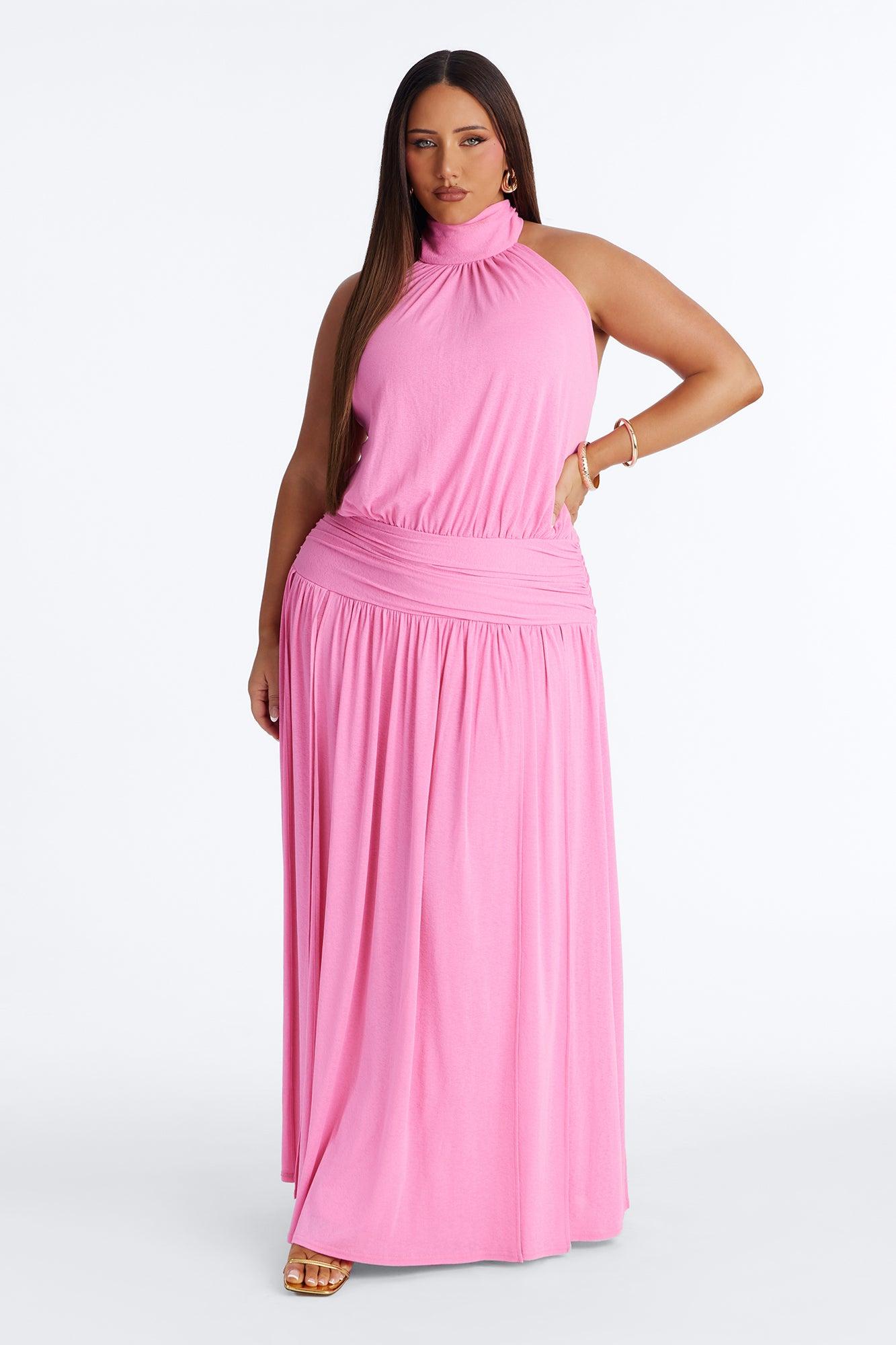 Bianca Halter Mock Neck Maxi Dress - Pink Female Product Image