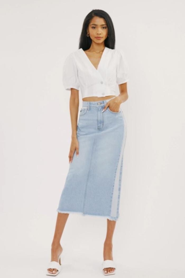 Midi High Rise Denim Contrast Skirt Product Image