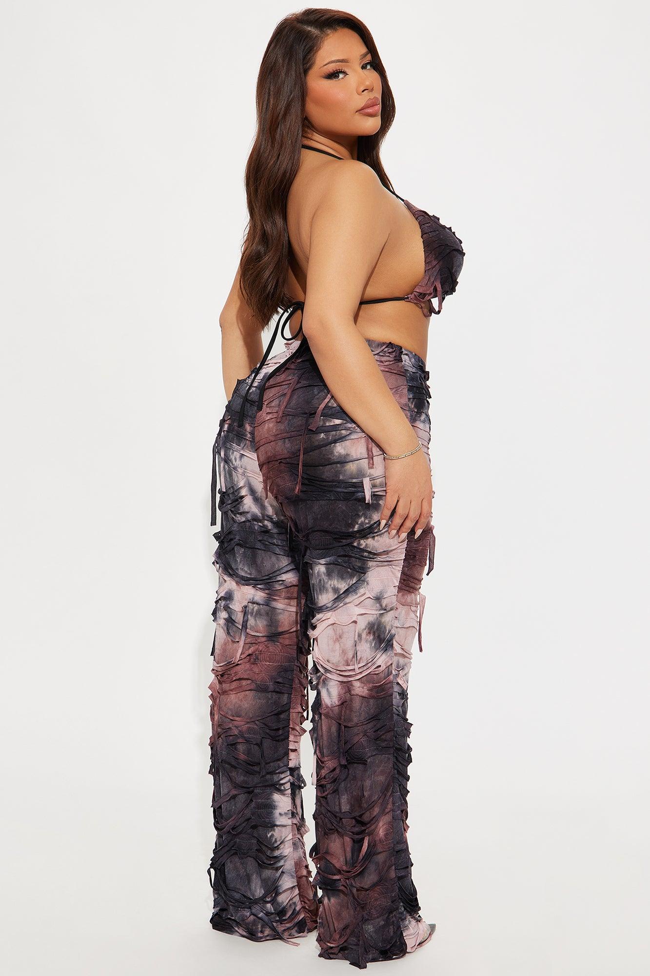 Stranded In Paradise Distressed 3 Piece Bikini Pants Set - Grey/combo Product Image