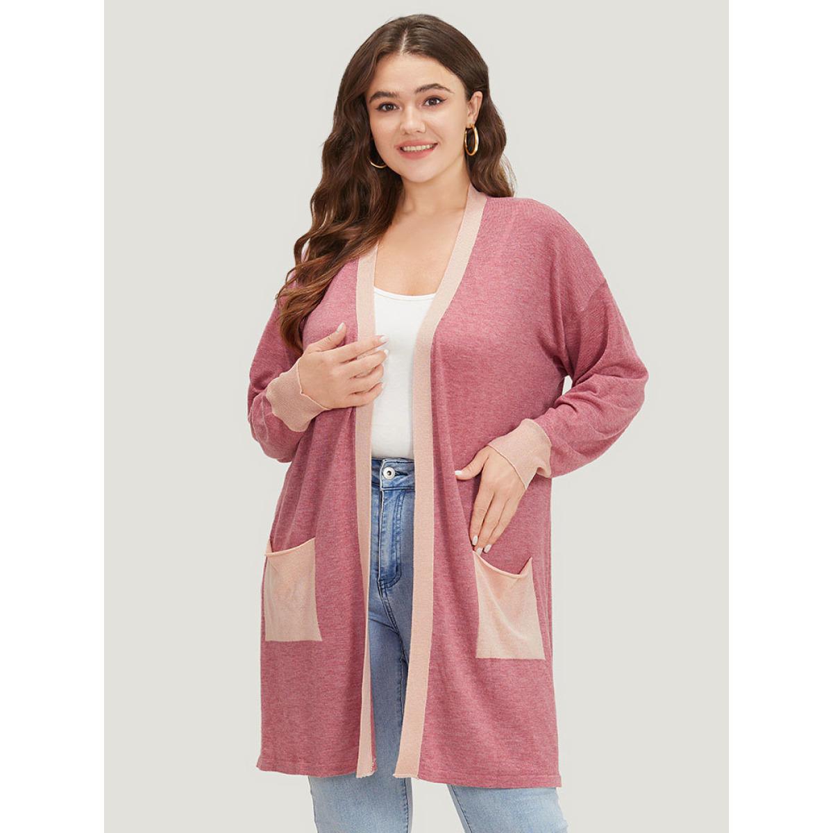 Plus Size Supersoft Essentials Two Tone Pocket Tunic Cardigan Russet Women Casual Loose Long Sleeve Dailywear Cardigans BloomChic 10/M Product Image