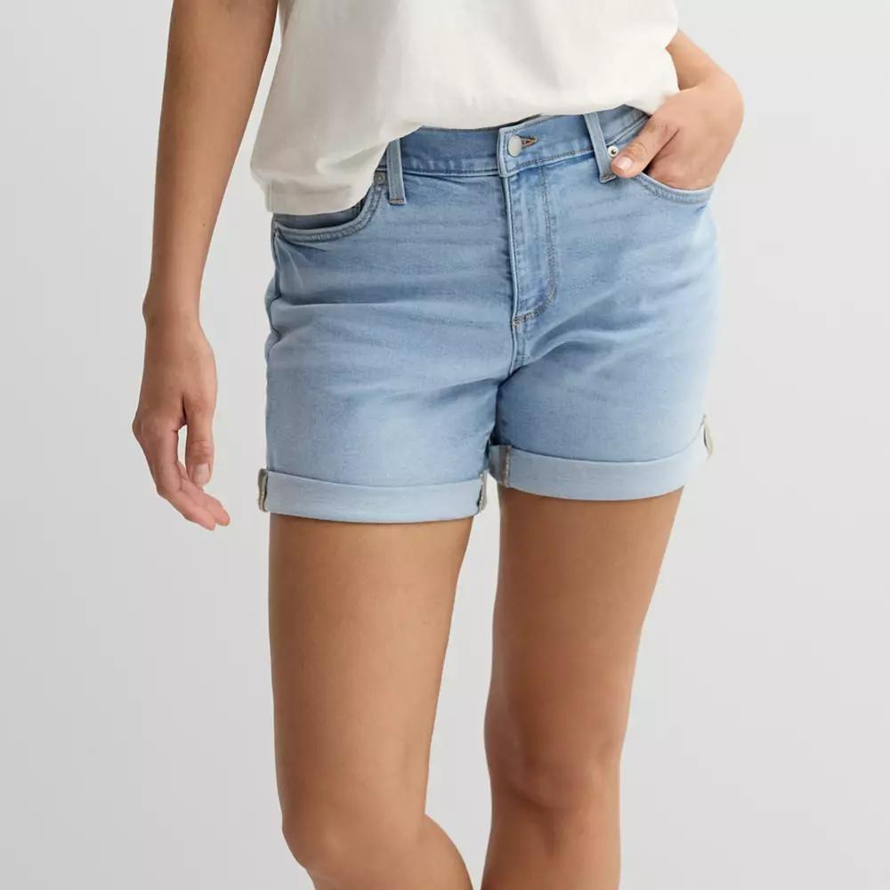 Petite Sonoma Goods For Life® Mid Rise Roll Cuff Shorts, Women's, Size: 10 Petite, Light Blue Product Image