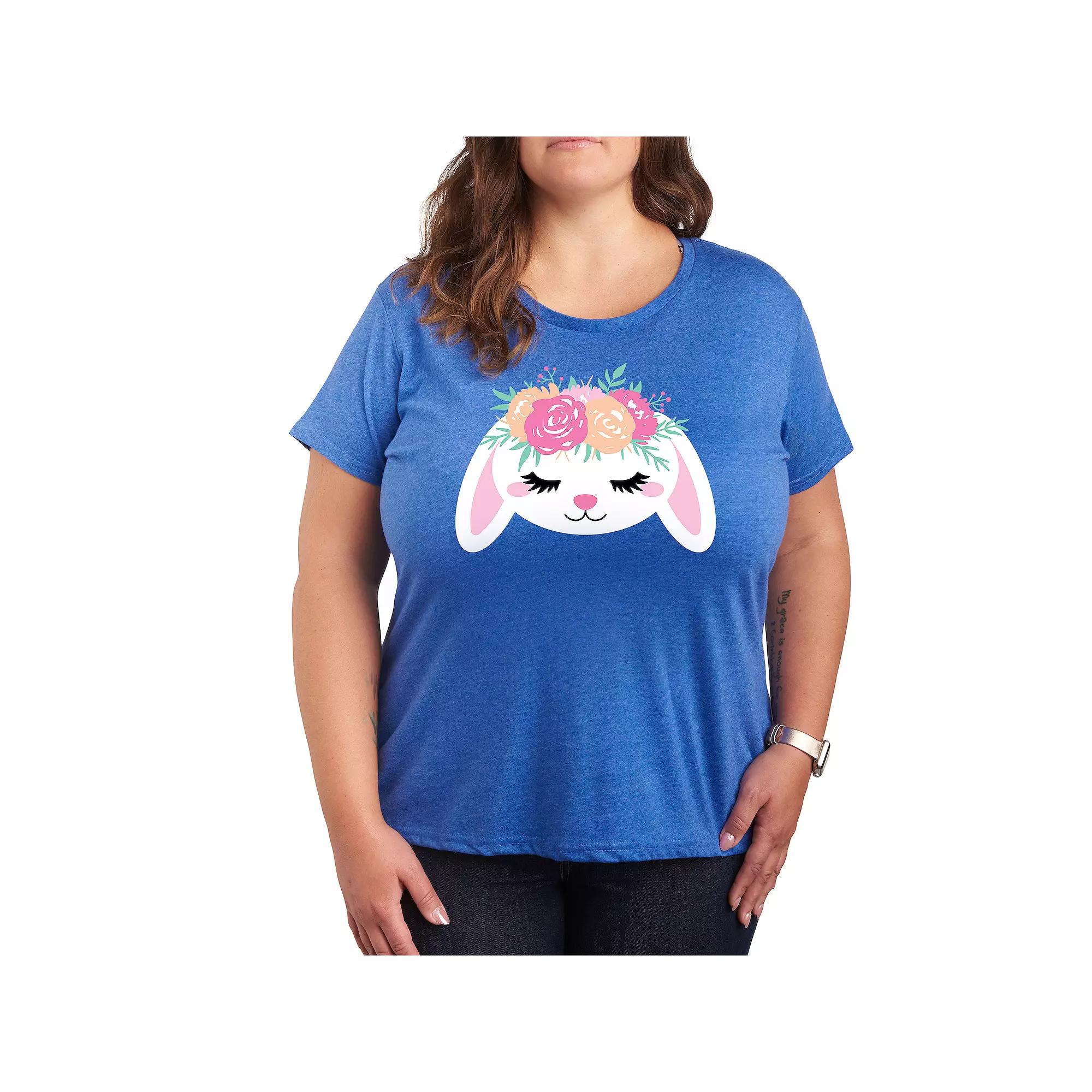 Plus Bunny Face With Flower Crown Graphic Tee, Women's,  Product Image