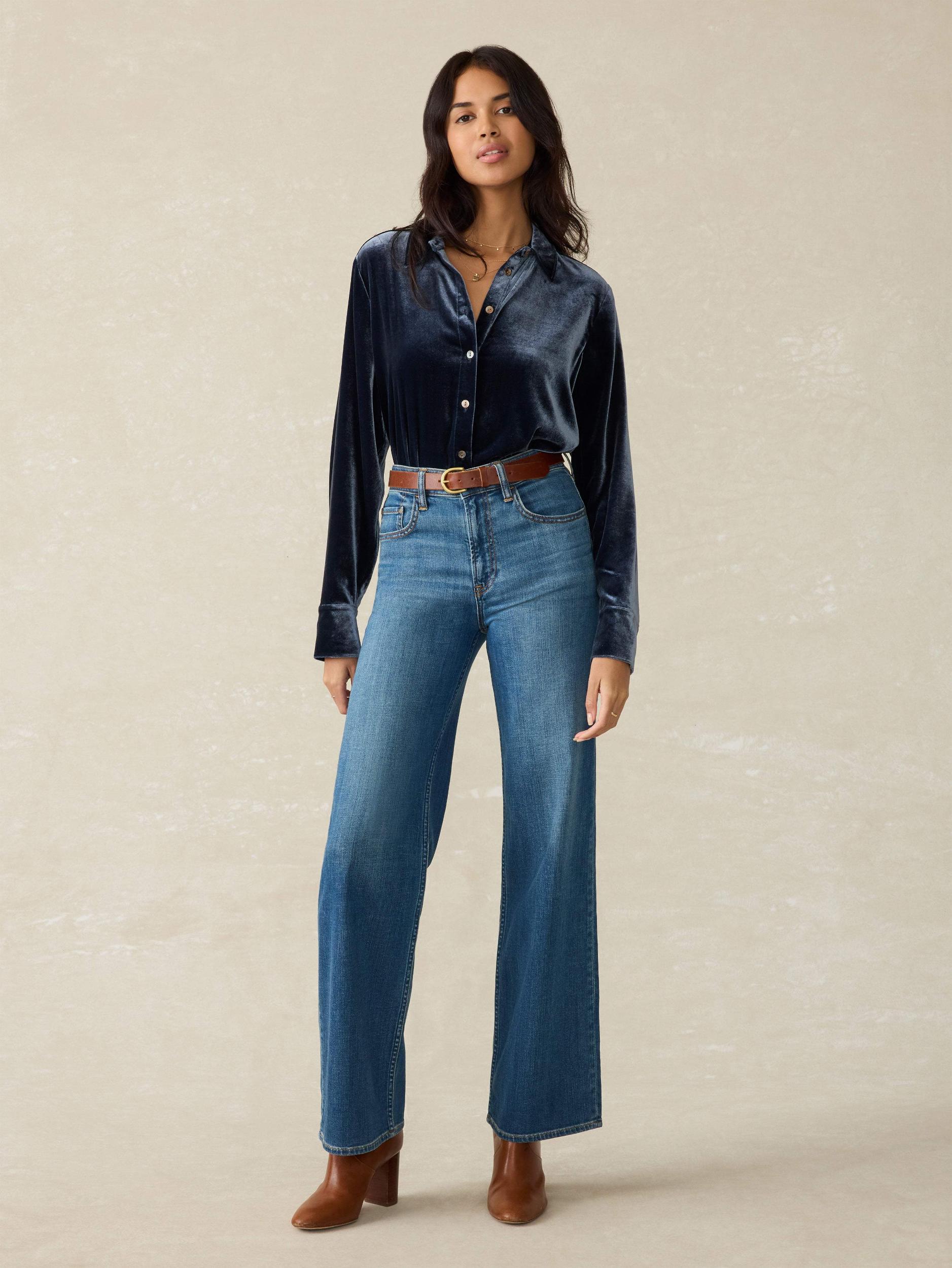 Stretch Silk Velvet Genevieve Shirt - Navy Female Product Image