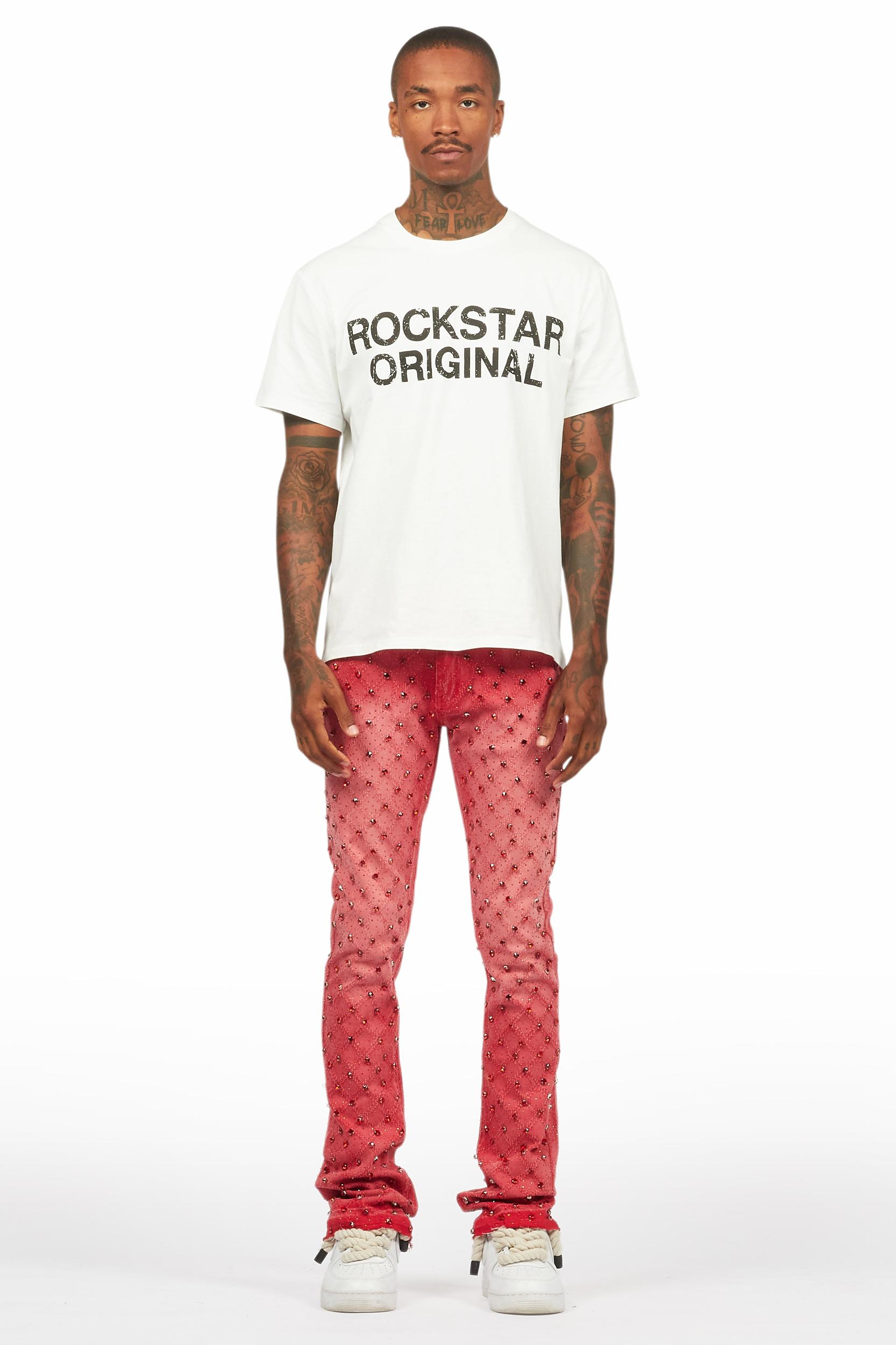 Glit Red Rhinestone Stacked Flare Jean Male Product Image