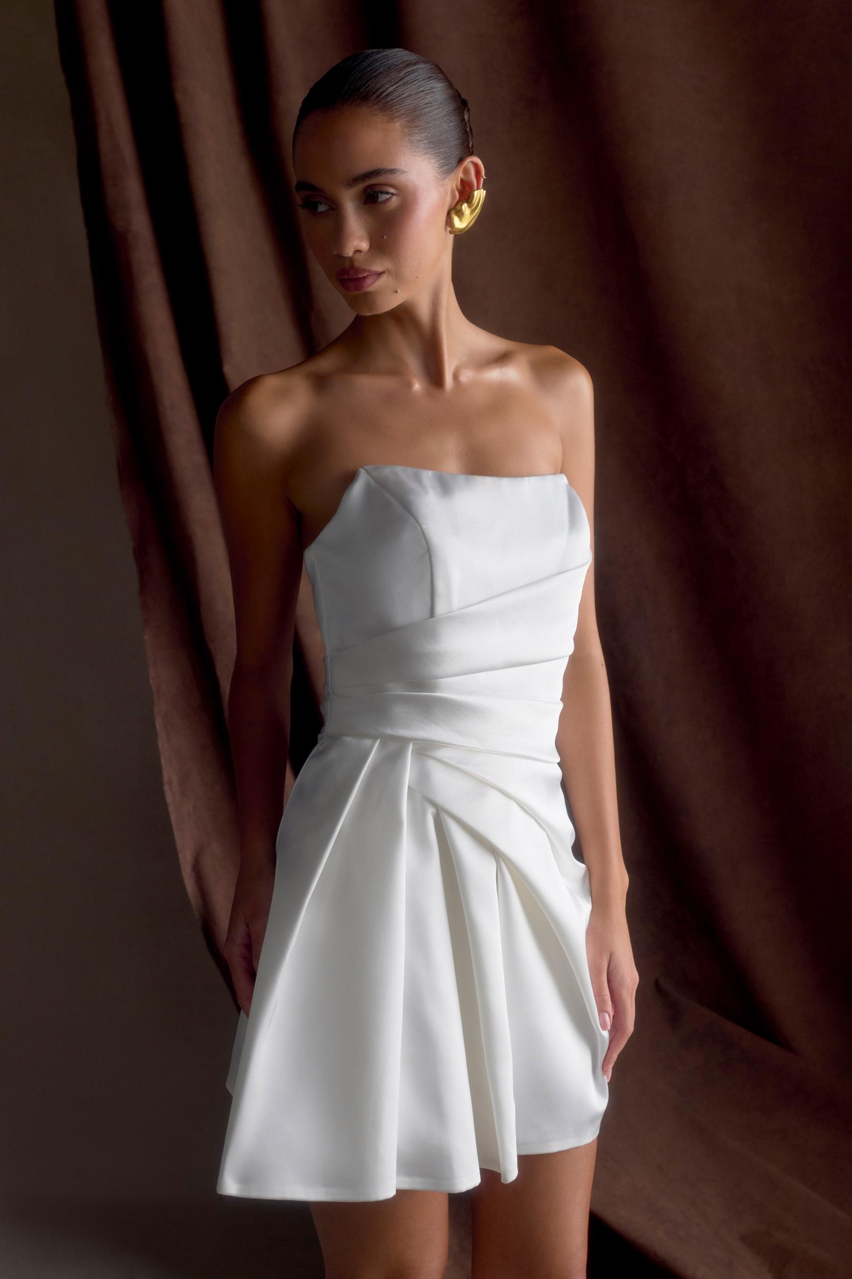 Lora Strapless Satin Mini Dress - White Product Image