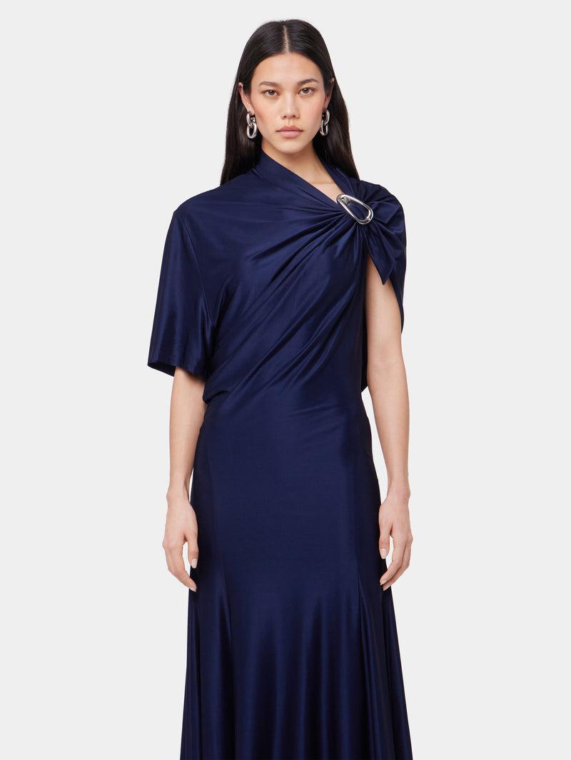 NAVY ASYMMETRICAL LONG DRESS IN JERSEY Product Image