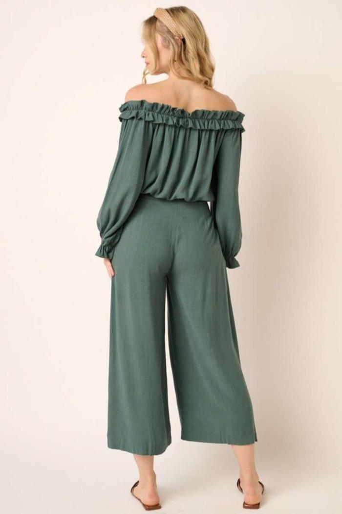 Off Shoulder and Wide Leg Pants Set Product Image