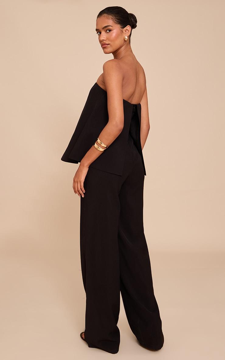  Black Structured Woven Peplum Straight Leg Jumpsuit Product Image
