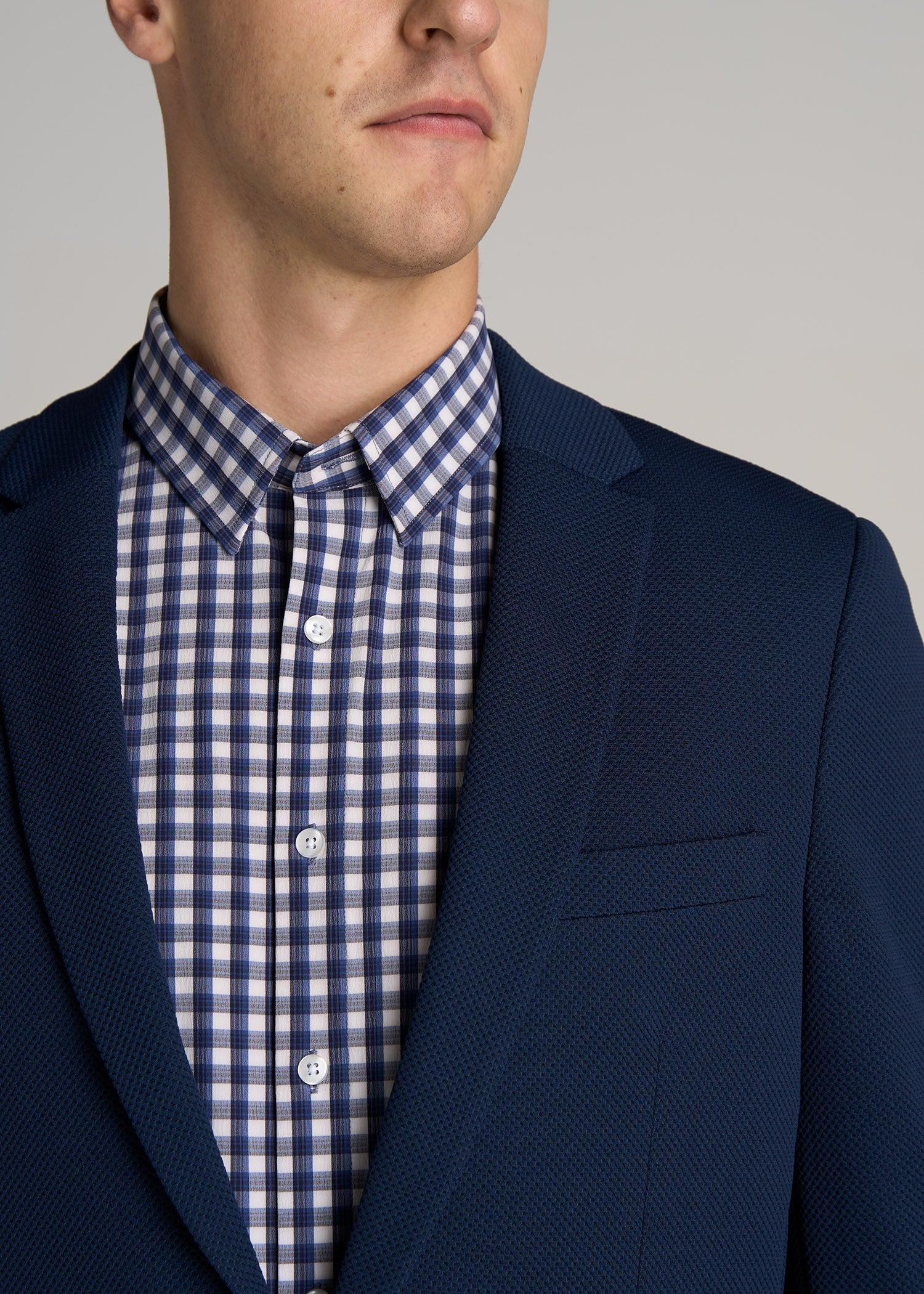 Textured Blazer for Tall Men in Navy Blue Male Product Image