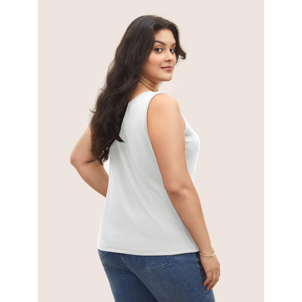 Plus Size Solid Rib Knit Heart Neckline Tank Top Women Originalwhite Casual Heart neckline Everyday Tank Tops Camis BloomChic 10/M Product Image