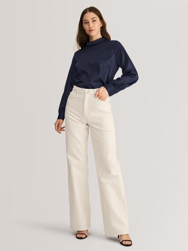 LILYSILK Business Blue Elegant Silk Blouse | Long Sleeves Style | Women Silk Navy Stand Collar Skin-Friendly and Breathable XS Product Image