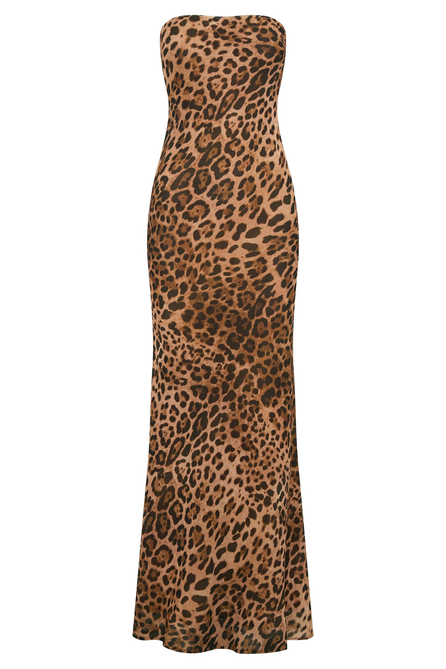 Breanna Strapless Chiffon Maxi Dress - Leopard Print Product Image