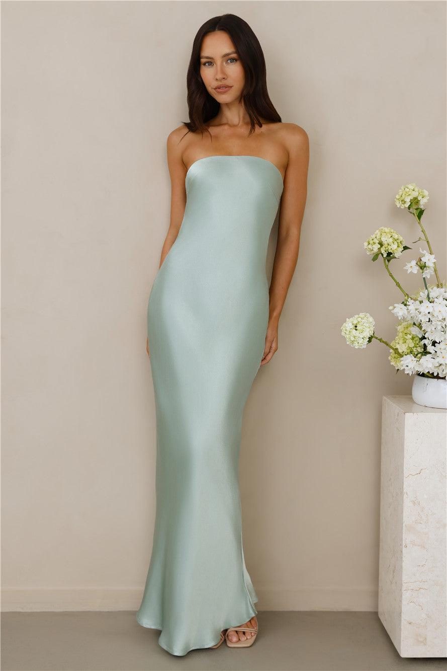 The Felicity Strapless Satin Maxi Dress Sage Product Image
