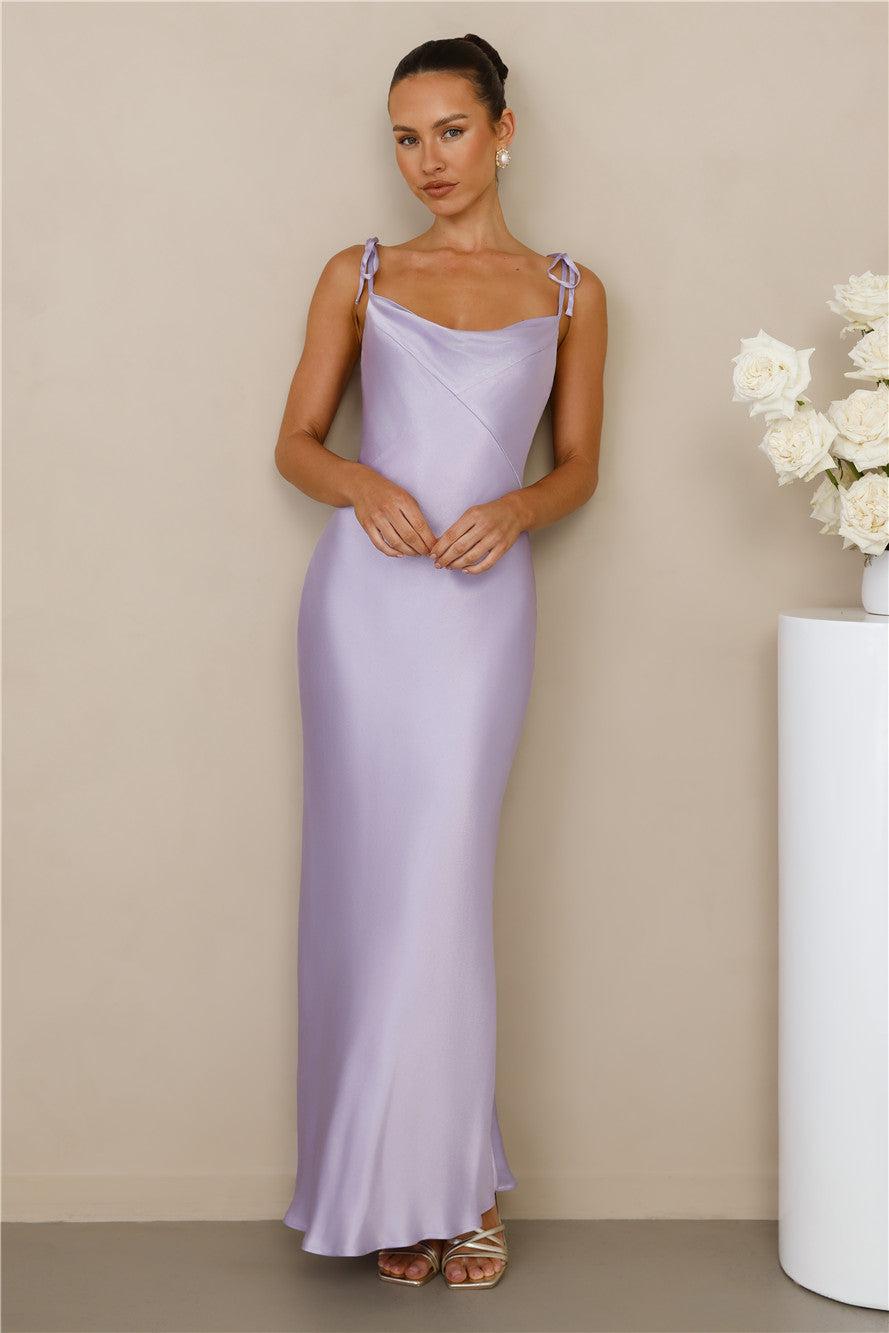 The Penelope Cowl Satin Maxi Dress Lilac Product Image