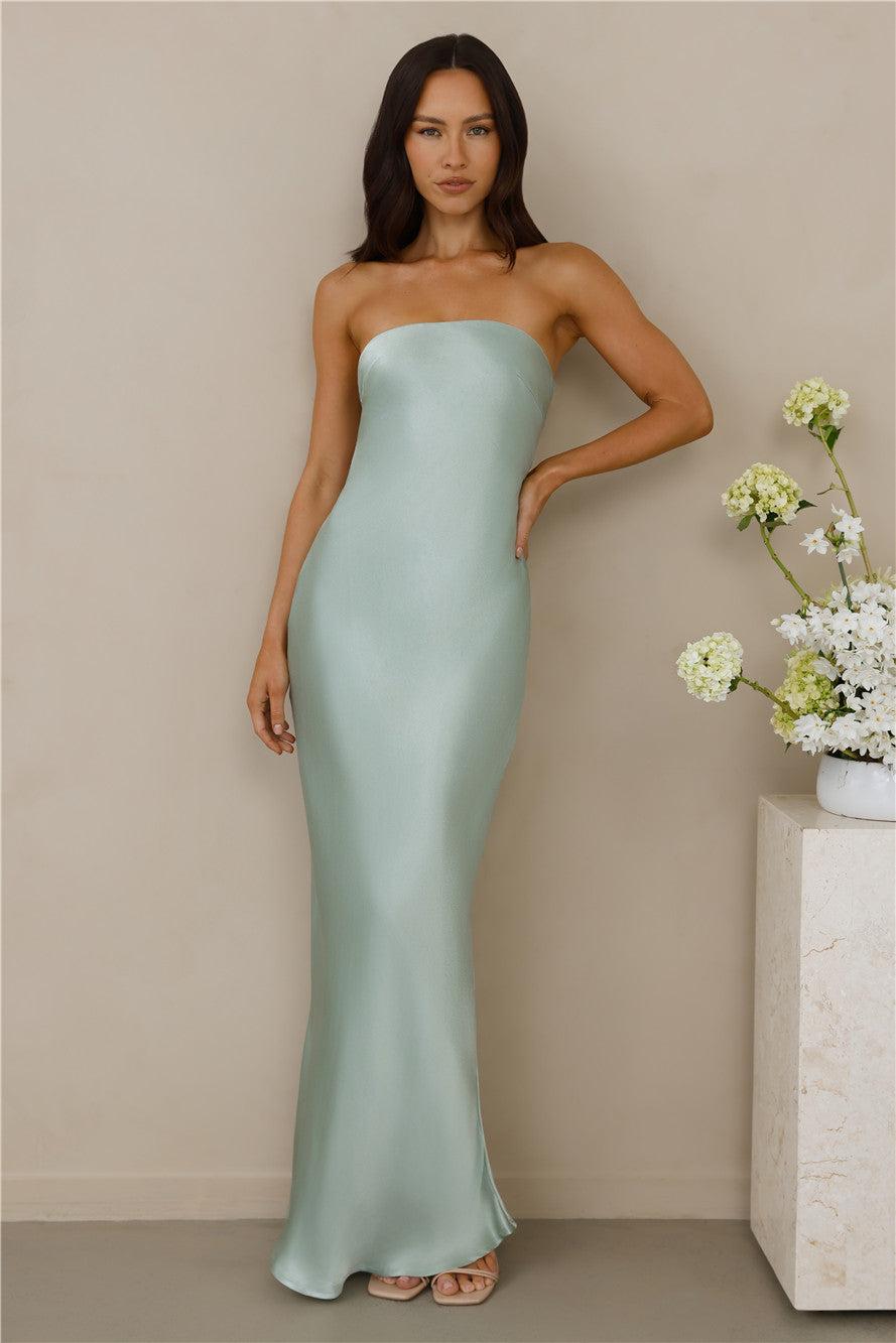 The Felicity Strapless Satin Maxi Dress Sage Product Image