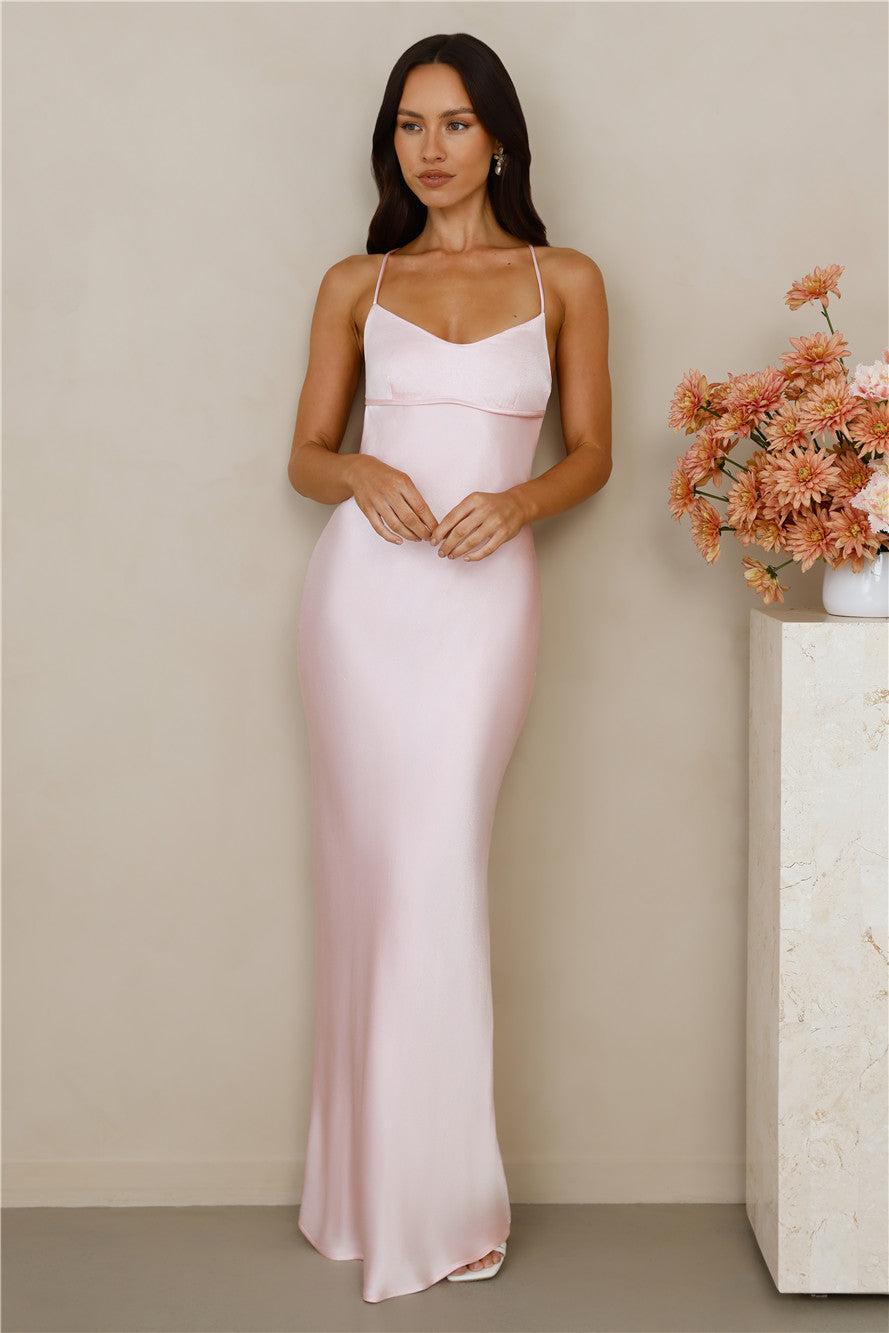 The Samara Satin Maxi Dress Pink Product Image
