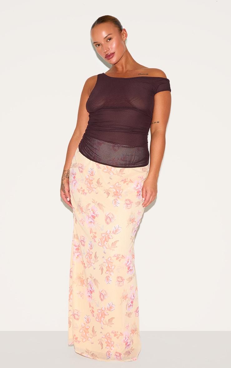 Plus Lemon Floral Printed Low Rise Fishtail Maxi Skirt Product Image