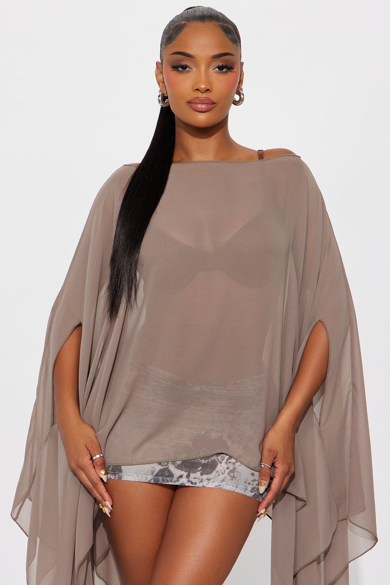 Get In Line Long Chiffon Kimono Top - Mocha Product Image