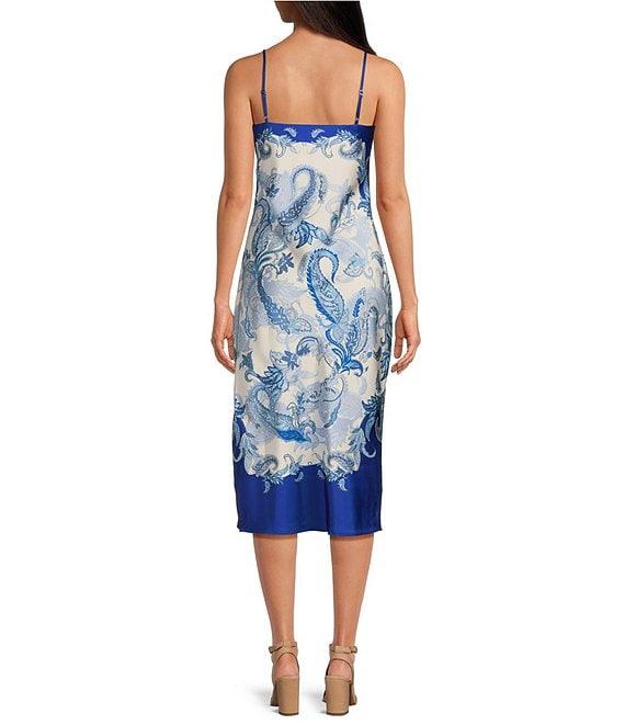 Gianni Bini Harper Satin Printed V-Neck Sleeveless Slip Midi Dress Product Image