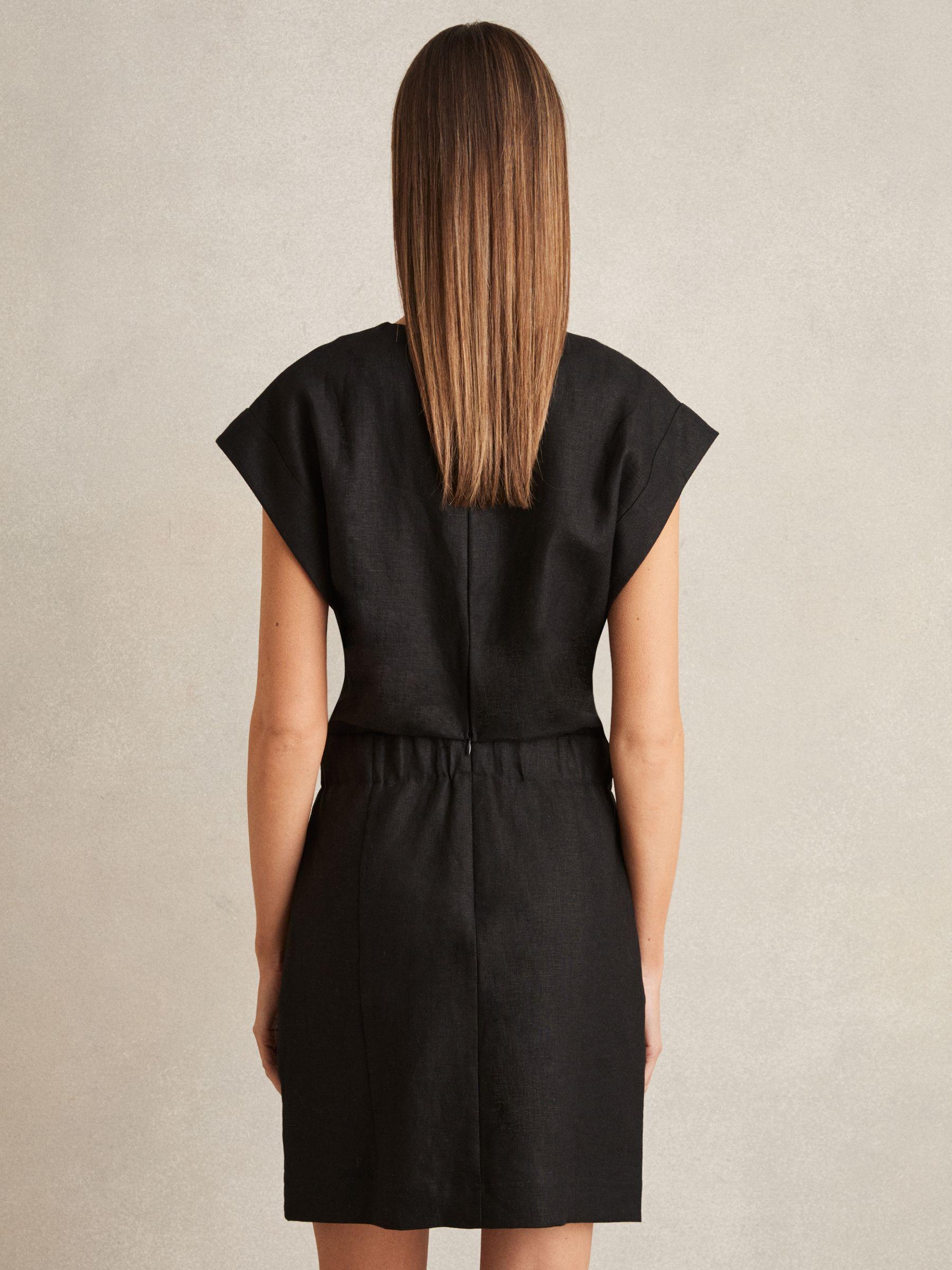 Linen Short Sleeve Mini Dress in Black Product Image