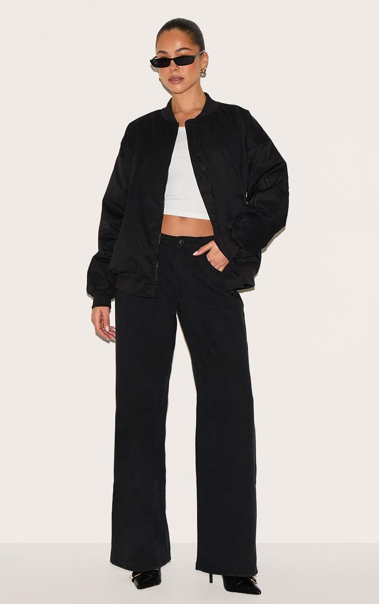  Black Classic Oversized Bomber Jacket Product Image