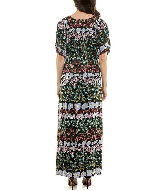 Moda Tara Short Sleeve V-Neck Floral Printed Maxi Dress Product Image