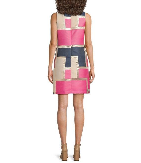 Trina Turk Creosote Color Block Jacquard Square Neck Sleeveless Shift Dress Product Image