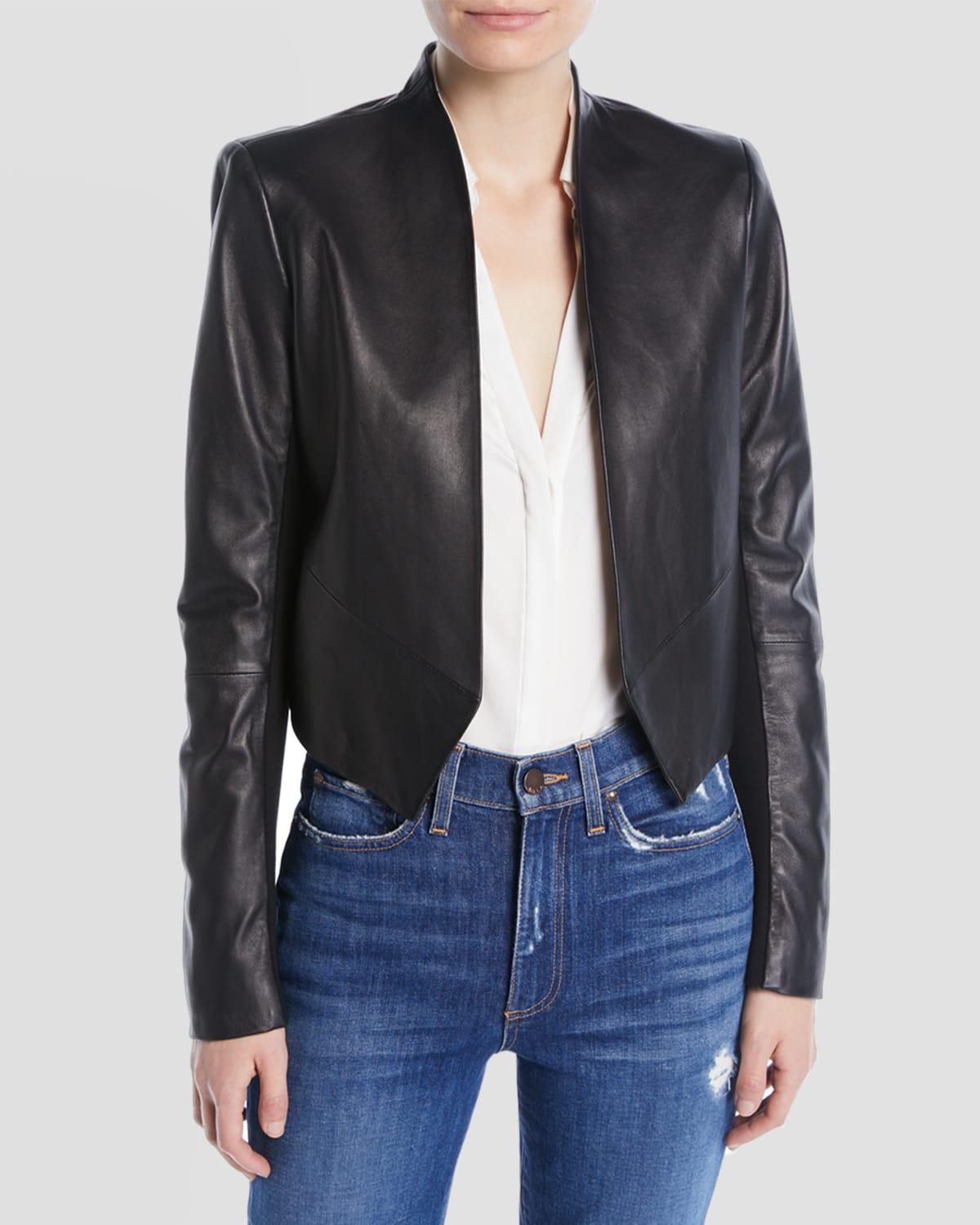 Harvey Draped Open-Front Leather Jacket Product Image