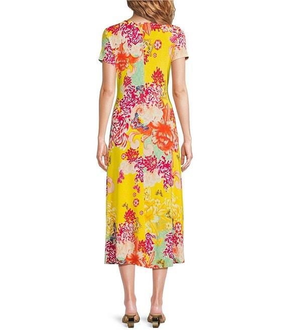 JOHNNY WAS The Janie Favorite Charlie Floral Print Knit Jersey Crew Neck Cap Sleeve Midi Dress Product Image