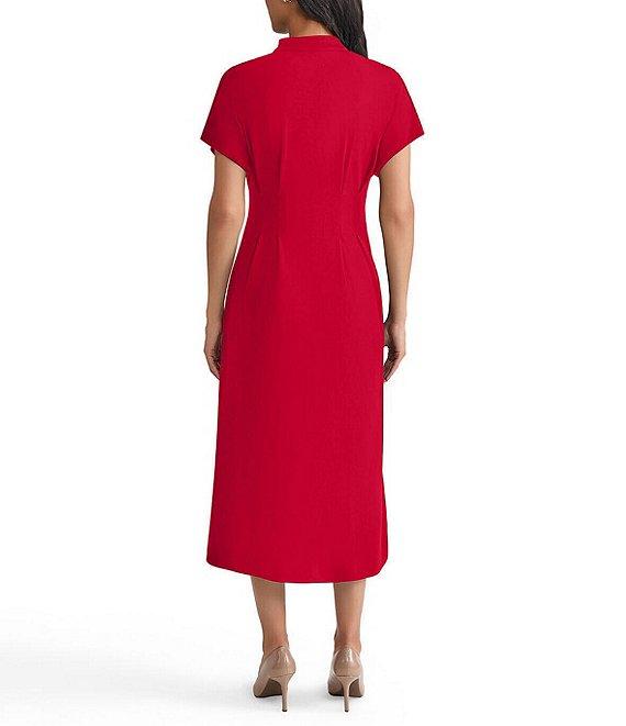 MISOOK Stand Collar V-Neck Short Dolman Sleeve Button Front Midi Shirt Dress Product Image