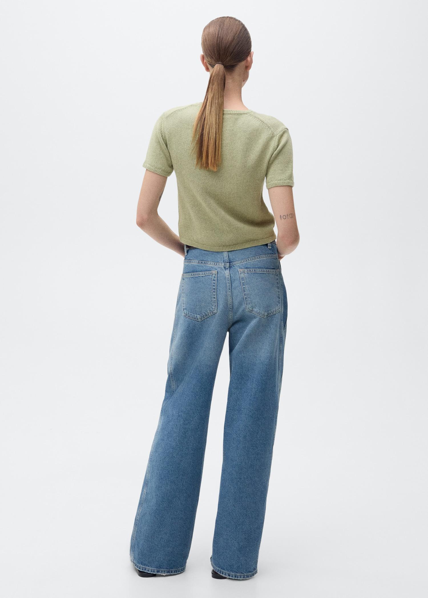 Short-sleeved knitted cotton sweater - Women | MANGO USA Product Image