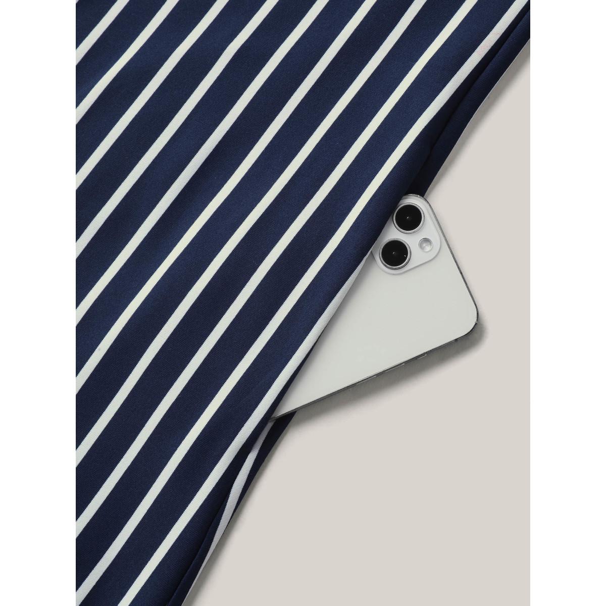 Plus Size Navy Stretchy Striped Print Wide-Leg Jumpsuit Women Sleeveless V-neck Everyday-Casual Loose Jumpsuits BloomChic 22-24/3X Product Image