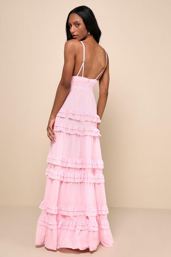 Lavish Perfection Light Pink Ruffled Tiered Maxi Dress Product Image