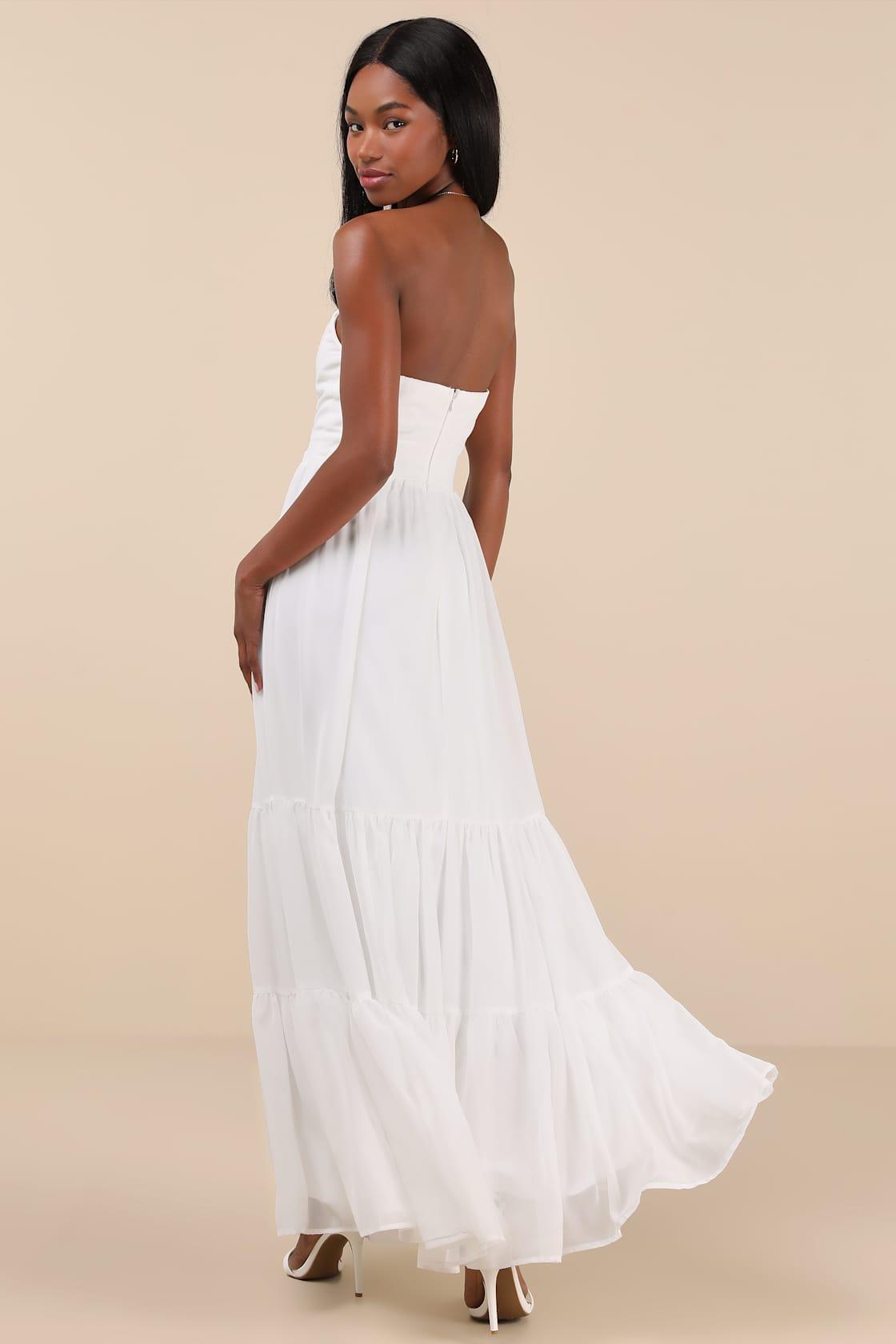 Special Moment White Strapless Bustier Maxi Dress Product Image
