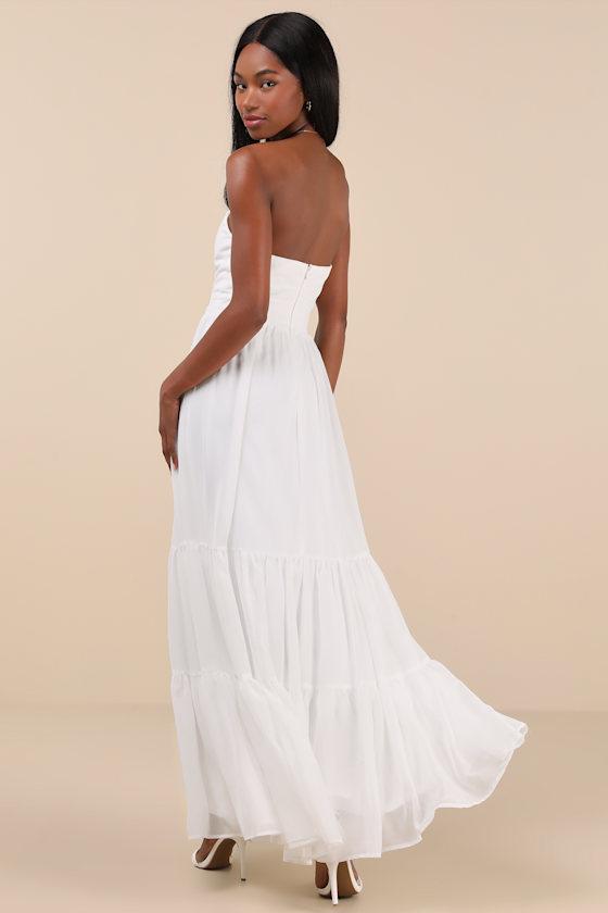 Special Moment White Strapless Bustier Maxi Dress Product Image