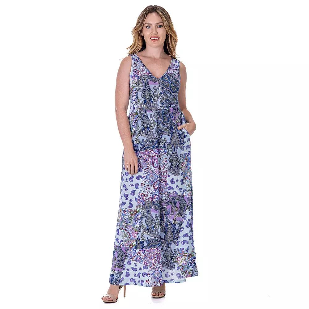 Women's 24Seven Comfort Apparel Paisley Sleeveless V Neck Maxi Dress With Pockets,  Product Image
