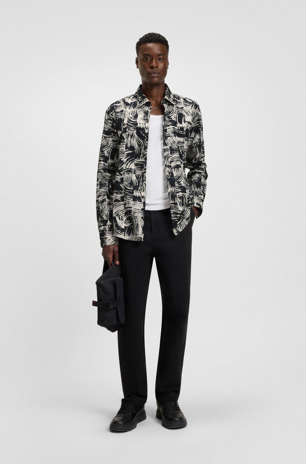 HUGO - Slim-fit shirt in abstract-printed cotton poplin - White Product Image