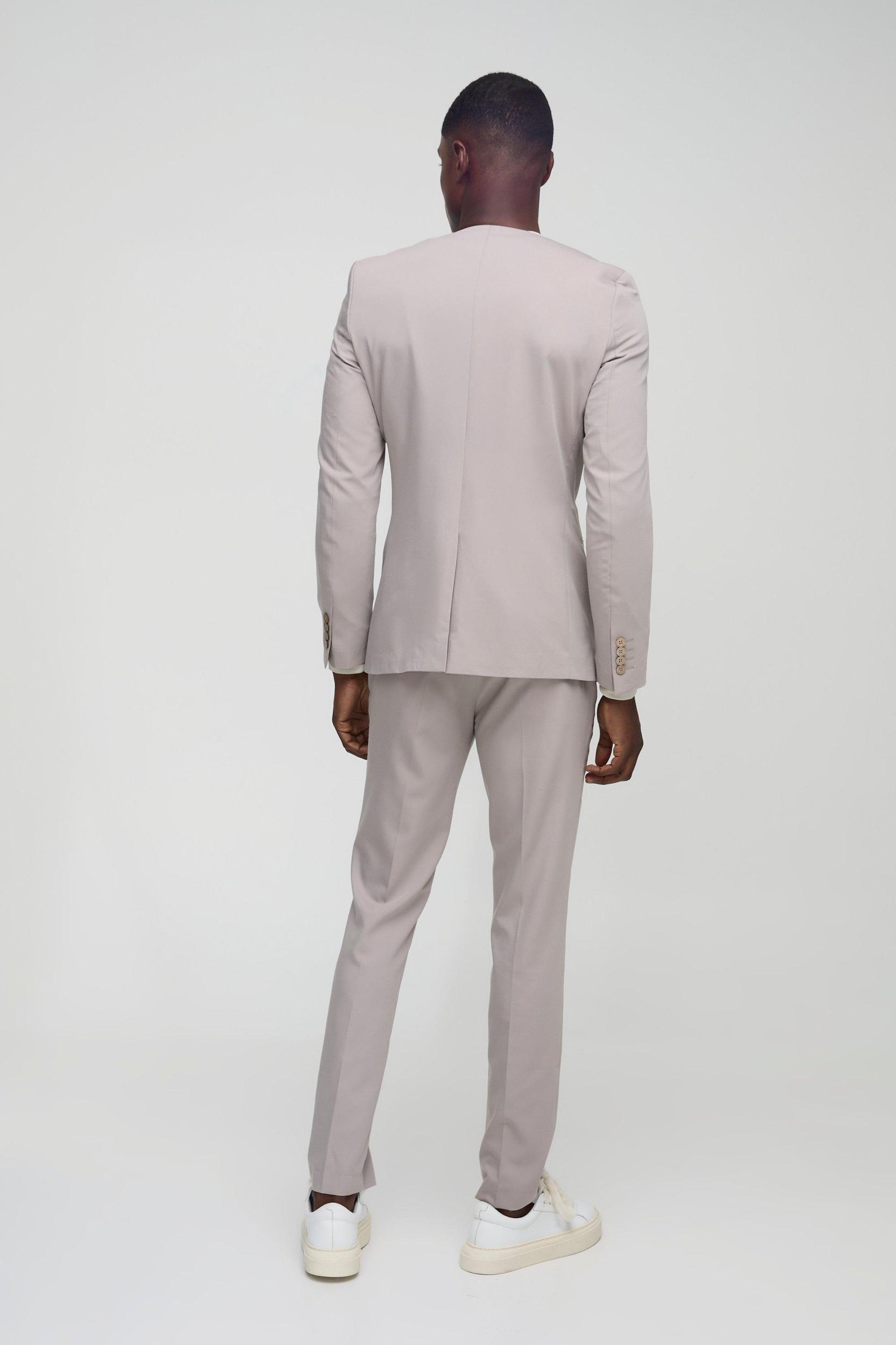 Skinny Fit Collarless Single Breasted Blazer | boohooMAN USA Product Image