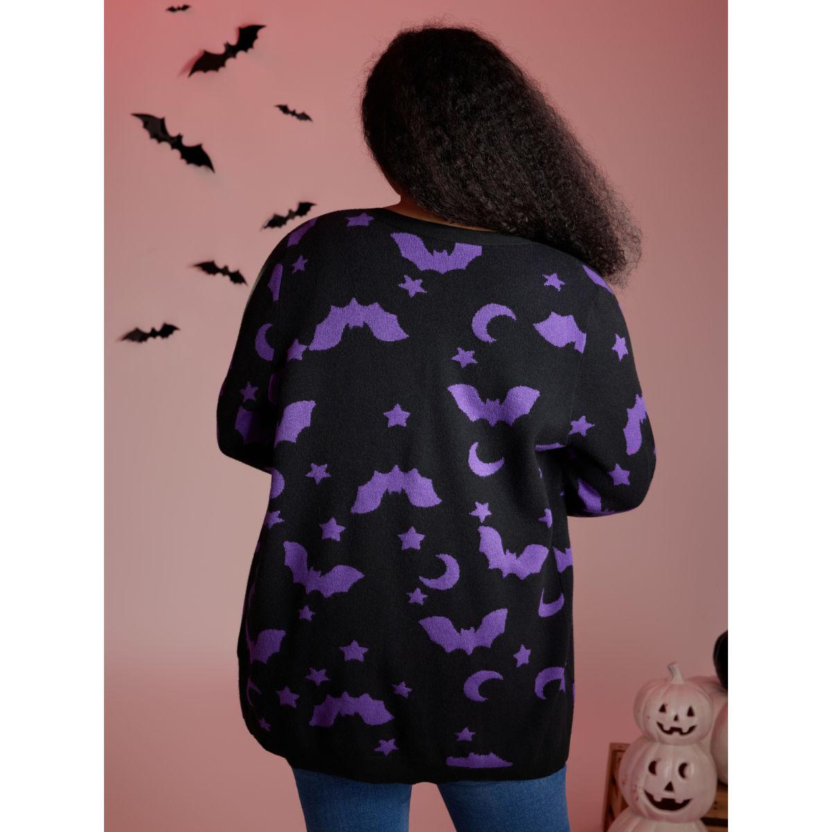 Plus Size Bat Printed Jacquard Cardigan Black Women Leisure Loose Long Sleeve Casual Cardigans BloomChic 10/M Product Image
