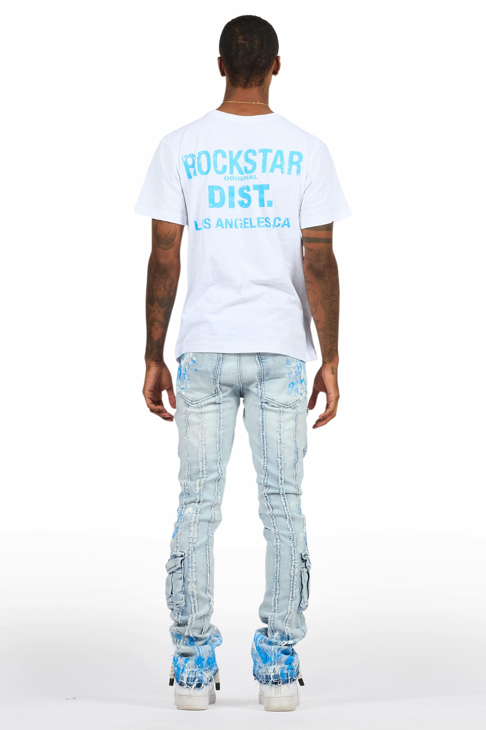 Quentin White/Blue T-Shirt/Stacked Flare Jean Set Male Product Image