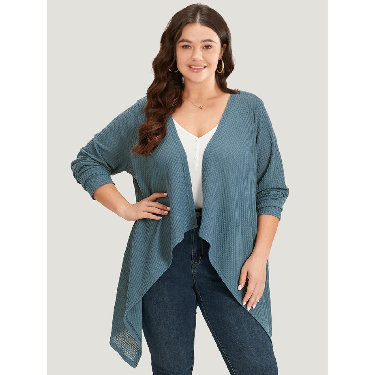 Plus Size Supersoft Essentials Waffle Knit Asymmetrical Hem Kimono Women Aegean Casual Drape Everyday Kimonos BloomChic 10/M Product Image