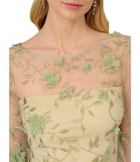 Adrianna Papell Illusion Crew Neck Bell Sleeve Floral Embroidery Sheath Dress Product Image