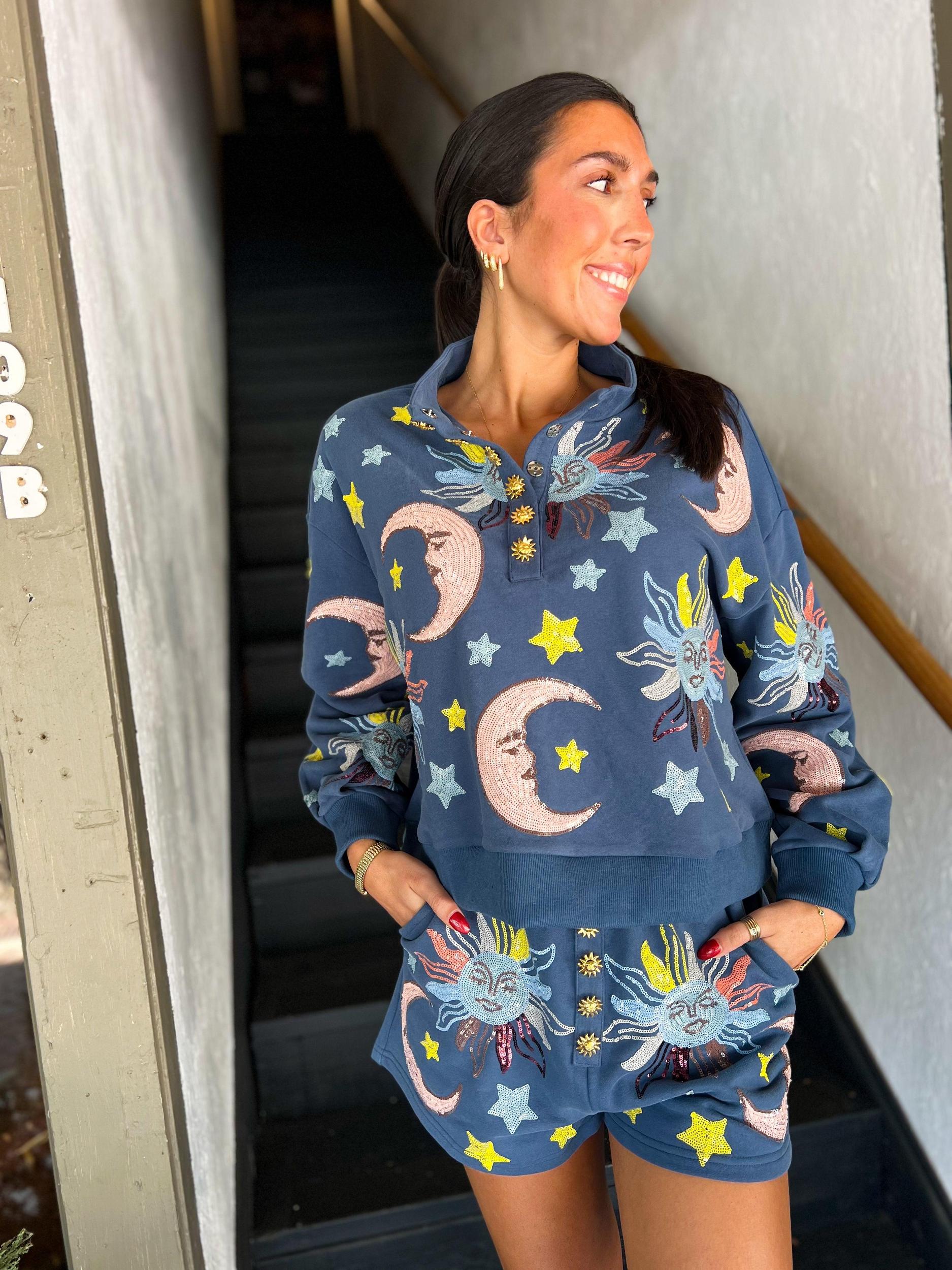 Midnight Blue Stars & Moon Henley Short Product Image