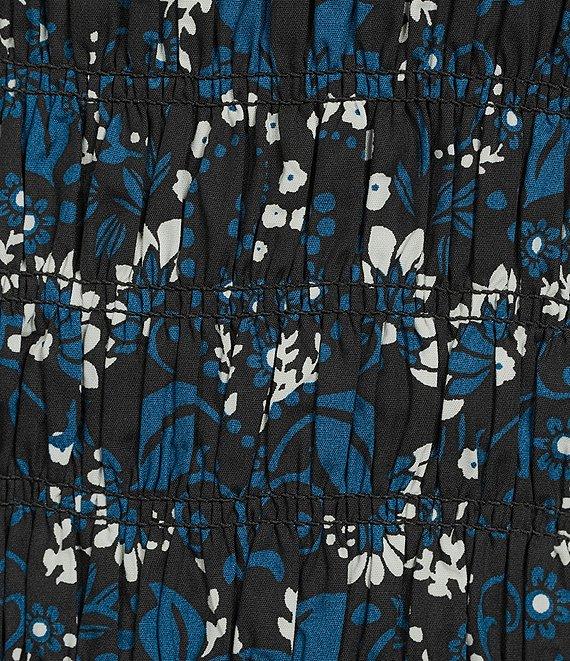 Sugarlips Etta Floral Print Mock Neckline Short Sleeve Smocked Peplum Top Product Image