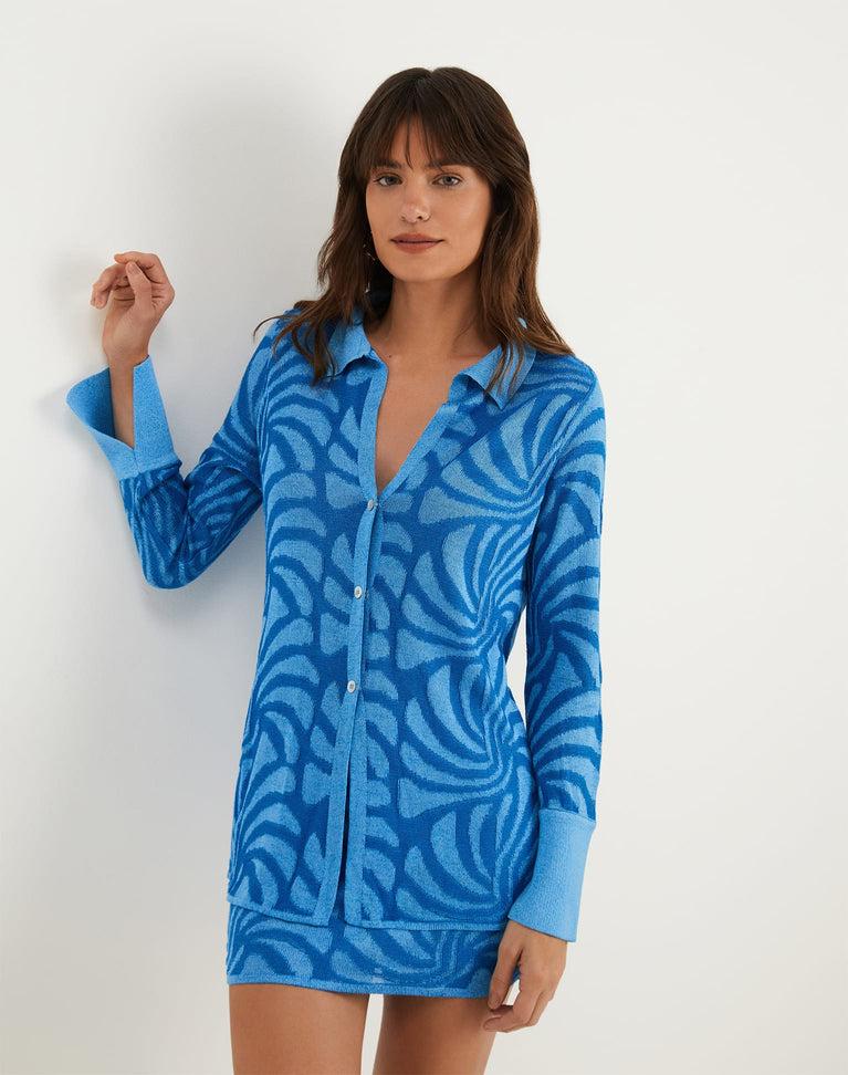 Jacquard Lara Blouse - Neptune Product Image