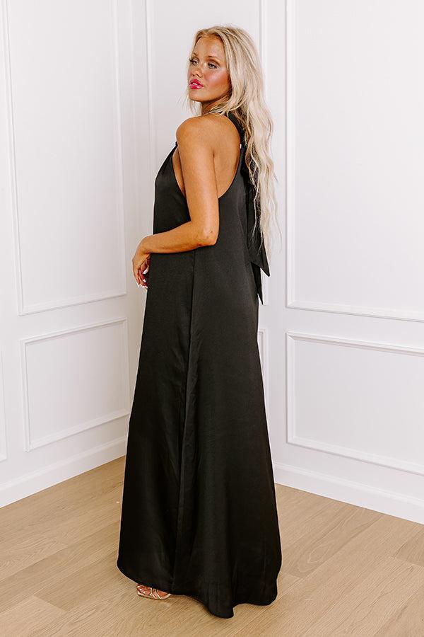 Bali Date Night Satin Maxi Dress in Black Product Image